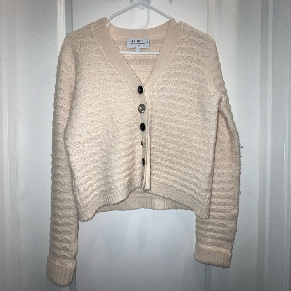 La Ligne wool and cashmere blend cardigan in cream. - Picture 1 of 4